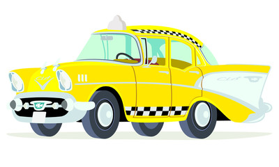 Caricatura Chevrolet BelAir 1957 taxi Nueva York vista frontal y lateral