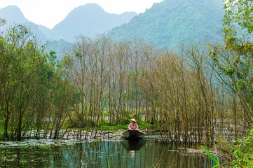 Fototapeta na wymiar Yen stream on the way to Huong pagoda in autumn, Hanoi, Vietnam