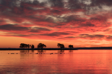 Red Orange Dawn on the Lake.
