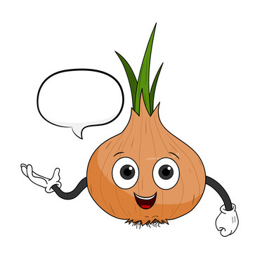 Cartoon Onion With Text, a hand drawn vector illustration of a cartoon onion with a blank text bubble (editable).