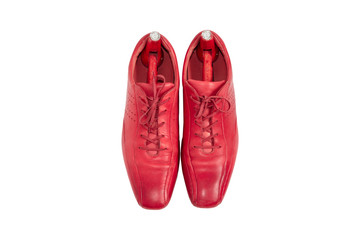 Male fashion leather shoes crimson color and shoe trees vintage