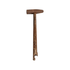 Old hammer wooden handle on white background