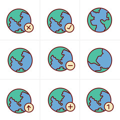 Icons Style Earth vector icons set