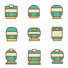 Icons Style Set of transport icons - Train and Tram, vector illu