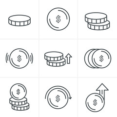 Line Icons Style Coins Icons Set, Vector Design