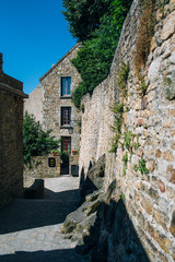 France 01 June 2015: Mont Saint-Michel a small rocky island, the island turned into a fortress, on...