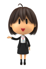 笑顔で示す女性スタッフ