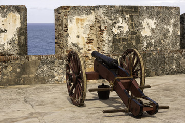 Historic cannon at the ready in old San Juan Puerto Rico