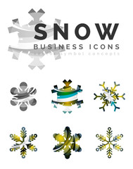 Set of abstract colorful snowflake logo icons, winter concepts