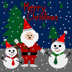 Merry Christmas And Happy New Year, snowman and Santa Claus, Template Christmas greeting card vector