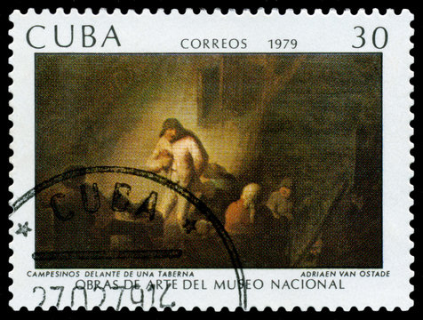 Stamp. Peasants in Front of a Tavern.