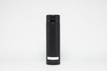 Black THermos on white background