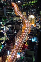 Fototapeta na wymiar 東京　高層ビルから望む首都高　光跡
