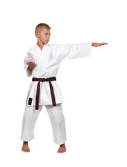 Young boy training karate
