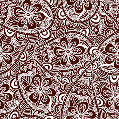 Seamless floral background. Ethnic doodle design pattern. Abstract henna ornament.