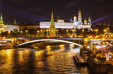 View of the Moscow Kremlin in night illumination summer evening