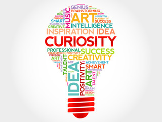 Curiosity bulb word cloud concept - obrazy, fototapety, plakaty