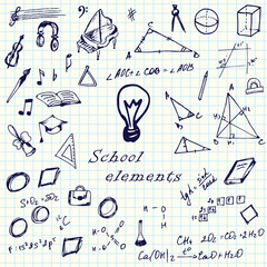 School icons set. Freehand drawing. Sketch vector illustration.