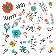 Elegant collection with flowers leaves and twigs