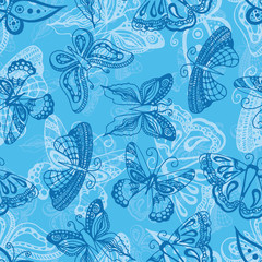 Butterflies silhouettes in hand-drawn style for tattoo design. Vector decorative doodle seamless.
