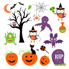 Cute colorful halloween elements collection