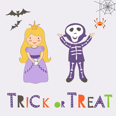 Trick or treat Halloween card with two kids