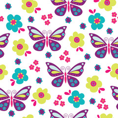 seamless butterfly with flower pattern vector illustration