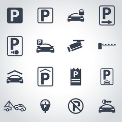 Vector black parking icon set - obrazy, fototapety, plakaty