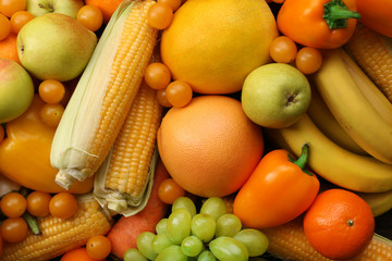 Fresh fruits and vegetables background