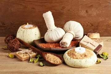 Beautiful spa composition on table close up