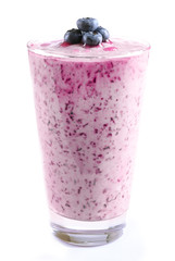 Glass of blueberry smoothie isolated on white