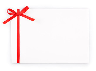 Card decorated with bow isolated on white