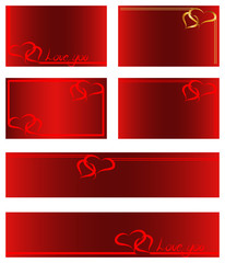 frame with two hearts for Valentine's Day on a red background