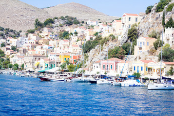 Fototapeta na wymiar Port city in the Aegean Sea