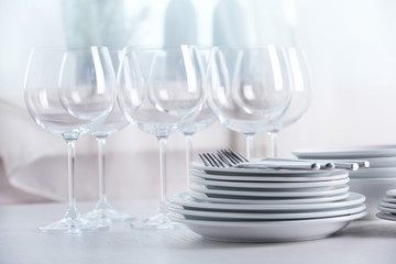 Clean dishes on the table