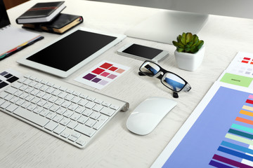 Working place of designer, close-up