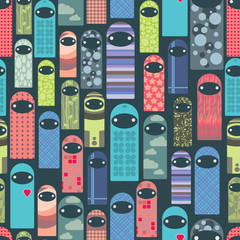 Seamless pattern with colorful ghosts.