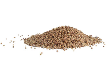 Buckwheat is sprinkled on a white background isolated