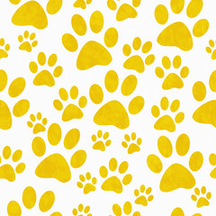 Yellow and White Dog Paw Prints Tile Pattern Repeat Background © Karen Roach