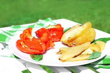 Grilled vegetables on plate closeup