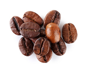Brown coffee beans isolated on white