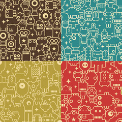 Robot and monsters seamless patterns.