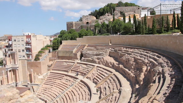 Amphitheater Romano in Cartagena, Spain, View from high