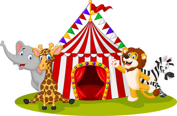 Cartoon animal circus with circus tent
