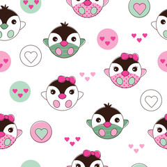 seamless baby penguin pattern background vector illustration