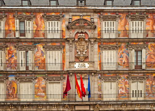 Detail of the building of the Plaza Mayor, Madrid, Spain