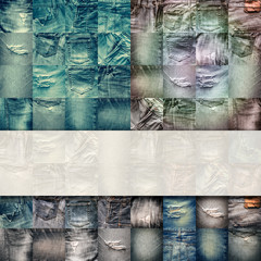 Collage set of jeans background with blank for text