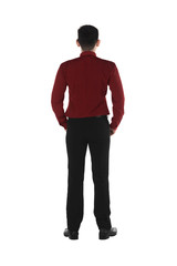 Back view of confident asian business man