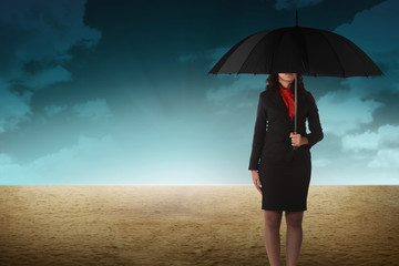 Business Person Hold Umbrella On Desert