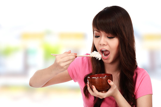 Woman Eating Japanese Food